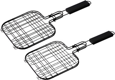 BBQ Collection Hamburgerrek - 2x - 20 x 20 cm - staal - zwart - antiaanbaklaag - hamburger grill