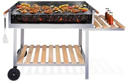 BBQ Collection Houtskoolbarbecue 100x85 cm - RVS barbecue op trolleywagen - buitenkeuken Multikleur