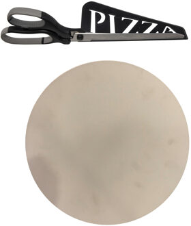 BBQ Collection Keramische pizzasteen voor de barbecue/oven 36 cm met zwarte pizzaschaar
