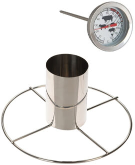 BBQ Collection Kiprooster/kippengrill voor de barbecue/BBQ/oven RVS 20 cm met vleesthermometer / braadthermometer