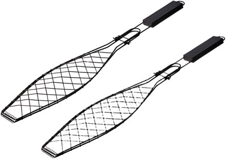 BBQ Collection Visgrill - 2x - 58 x 13 cm - zwart - vis barbecue klem - antiaanbaklaag - vis klem