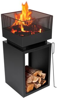 BBQ Collection Vuurkorf met Vonkenscherm - Tuinhaard 39 x 39 x 85 cm - Buitenkachel voor Hout Zwart