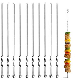 Bbq Essentialstools Rvs Grillen Spiesjes Platte Herbruikbare Metalen Spies Sticks Voor Bbq, Party Set Van 10 38Cm