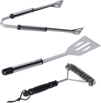 BBQ gereedschapset - 3-delig - tang / spatel / borstel - RVS - 33 cm - barbecueset