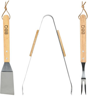 BBQ gereedschapset - tang/spatel/vork - RVS - 33 cm