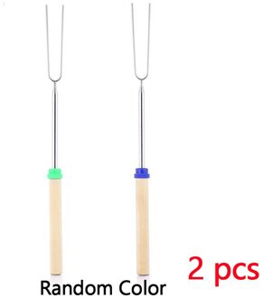 Bbq Grill Accessoires Rvs Bbq Spiesjes Platte Vlees Barbecue Accessoires Gereedschap Stretch Spies Roosteren Vork 2 stk willekeurig kleur