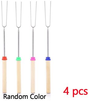 Bbq Grill Accessoires Rvs Bbq Spiesjes Platte Vlees Barbecue Accessoires Gereedschap Stretch Spies Roosteren Vork 4 stk willekeurig kleur