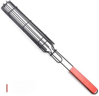 Bbq Grill Mesh Houten Handvat Worst Clip Barbecue Mand Barbecue Clip Grill Manden Barbecue Gereedschap Barbecue Rack rood