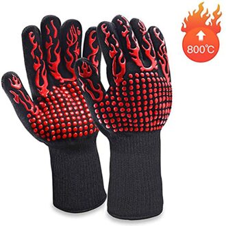 Bbq Handschoenen 1472 °F Hittebestendige Grillen Handschoenen Siliconen Antislip Oven Handschoenen Lange Keuken Handschoenen Barbecue Koken Bakken handschoen rood 1