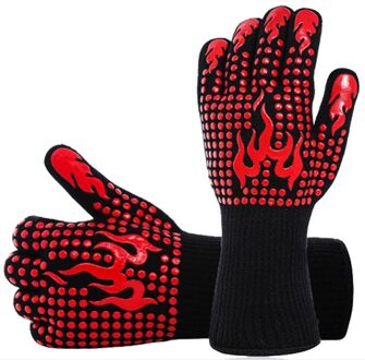 Bbq Handschoenen 1472 °F Hittebestendige Grillen Handschoenen Siliconen Antislip Oven Handschoenen Lange Keuken Handschoenen Barbecue Koken Bakken handschoen rood 2