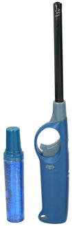 BBQ/keuken aansteker lange steel - met extra navul cilinder - blauw - 25 cm