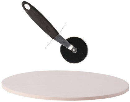 BBQ/oven pizzasteen rond keramiek 30 cm met en pizza snijder 19 cm - Pizzaplaten Beige