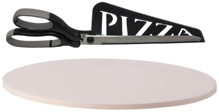 BBQ/oven pizzasteen rond keramiek 30 cm met zwarte pizzaschaar - Pizzaplaten Beige