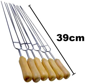 Bbq Rvs Shish Kabob Spiesjes Barbecue Stok Grillen Lange Naald Houten Handvat Barbecue Kichen Tool Accessoires # S