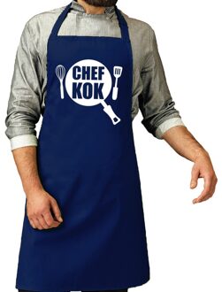 BBQ schort Chef kok kobalt blauw voor heren - Feestschorten