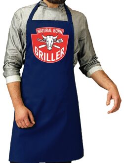 Bbq schort Natural born griller kobalt blauw voor heren - Feestschorten
