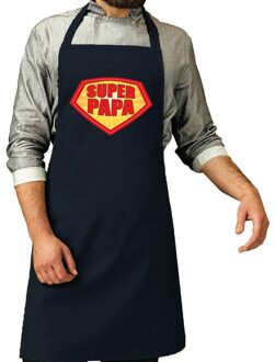 BBQ schort Super papa navy blauw voor heren - Feestschorten