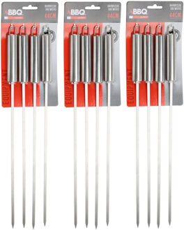 BBQ spiezen - 12x stuks - RVS - 44 cm - vleespennen voor vlees - barbecue accessoires