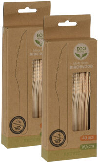 BBQ/verjaardag/camping bestek - messen - 80x - hout - 16 cm - eco friendly/composteerbaar