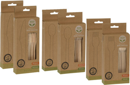 BBQ/verjaardag/camping bestek set - mes/vork/lepel - 80 personen - hout - 16cm - eco friendly