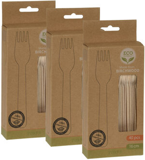 BBQ/verjaardag/camping bestek - vorken - 120x - hout - 16 cm - eco friendly/composteerbaar - wegwerp