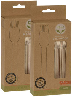 BBQ/verjaardag/camping bestek - vorken - 80x - hout - 16 cm - eco friendly/composteerbaar - wegwerp