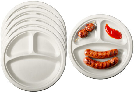 BBQ/verjaardag wegwerp vakjesbordjes - 36x stuks - dia 23 cm - suikerriet - biologisch afbreekbaar