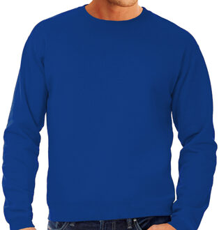 Bc Grote maten sweater / sweatshirt trui blauw met ronde hals voor heren - blauwe - basic sweaters 3XL (58)