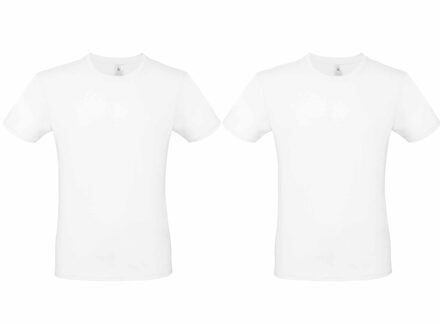 Bc Set van 2x stuks wit basic t-shirt met ronde hals voor heren - katoen - 145 grams - witte shirts / kleding, maat: L (52)