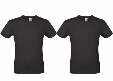 Bc Set van 2x stuks zwart basic t-shirt met ronde hals voor heren - katoen - 145 grams - zwarte shirts / kleding, maat: L (52)