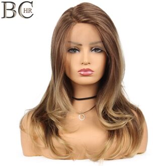 Bchr Ombre Bruin Blond Synthetische Lace Front Pruiken Met Natuurlijke Haarlijn Body Wave Pruik Voor Zwarte Vrouwen Hittebestendige Vezel