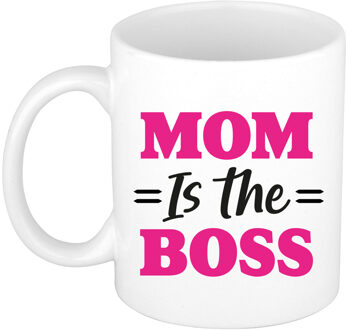 BD Cadeau koffie/thee mok mama - wit/roze - mam is de baas - Moederdag