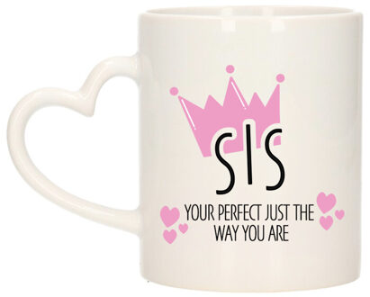 BD Cadeau koffie/thee mok voor zus - kroon/hartjes - roze - 300 ml