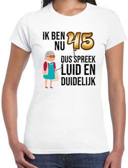 BD Cadeau T-shirt dames - leeftijd 45 jaar - wit - luid en duidelijk XL