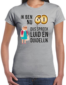 BD Cadeau T-shirt dames - leeftijd 60 jaar - grijs - luid en duidelijk M