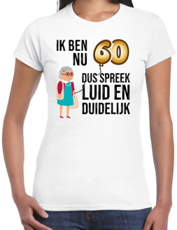 BD Cadeau T-shirt dames - leeftijd 60 jaar - wit - luid en duidelijk M