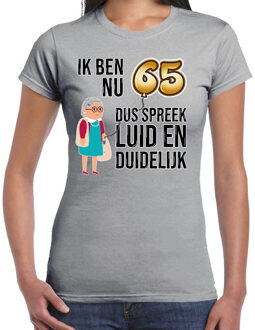 BD Cadeau T-shirt dames - leeftijd 65 jaar - grijs - luid en duidelijk XL
