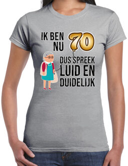BD Cadeau T-shirt dames - leeftijd 70 jaar - grijs - luid en duidelijk XS