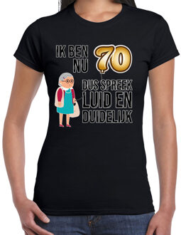 BD Cadeau T-shirt dames - leeftijd 70 jaar - zwart - luid en duidelijk XS