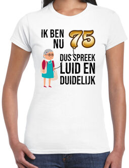 BD Cadeau T-shirt dames - leeftijd 75 jaar - wit - luid en duidelijk 2XL