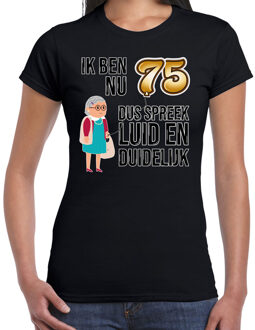 BD Cadeau T-shirt dames - leeftijd 75 jaar - zwart - luid en duidelijk M