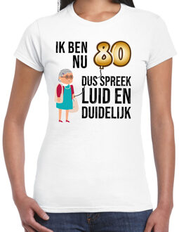 BD Cadeau T-shirt dames - leeftijd 80 jaar - wit - luid en duidelijk XS
