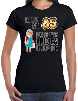 BD Cadeau T-shirt dames - leeftijd 85 jaar - zwart - luid en duidelijk XS