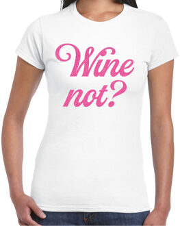 BD Cadeau T-shirt dames - wit - glitter roze - wine Not - themafeest XS