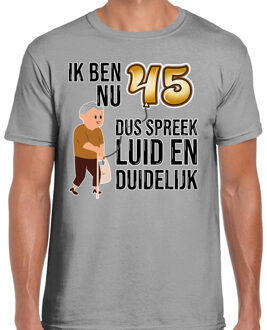 BD Cadeau T-shirt heren - leeftijd 45 jaar - grijs - luid en duidelijk XL