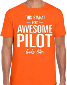 BD Cadeau T-shirt heren - oranje - awesome pilot looks like - beroep 2XL