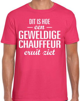 BD Cadeau T-shirt heren - roze - geweldige chauffeur eruit ziet M