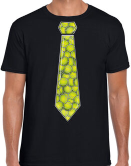 BD Cadeau T-shirt heren - tennisbal stropdas - zwart - tennis fan L