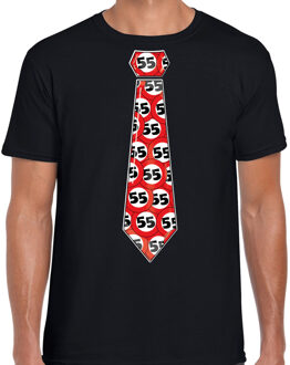 BD Cadeau T-shirt voor heren - 55 jaar - zwart - stopbord leeftijden XL