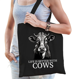 BD Cadeau tas voor boerderijdierenliefhebber - koeien - zwart - katoen